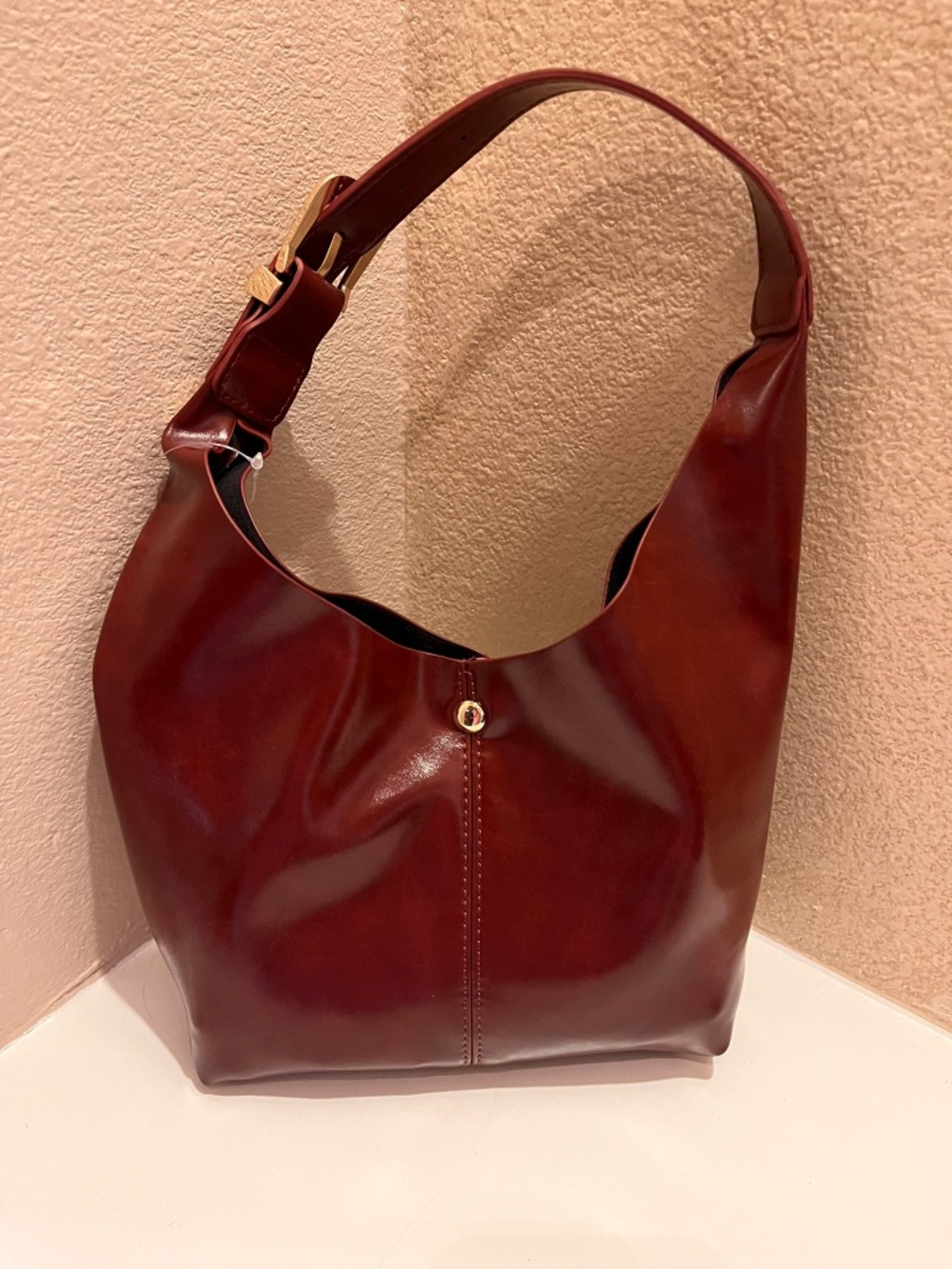 By Anthropologie Love Knot Burnished Buckle Mini Slouchy Bag Red